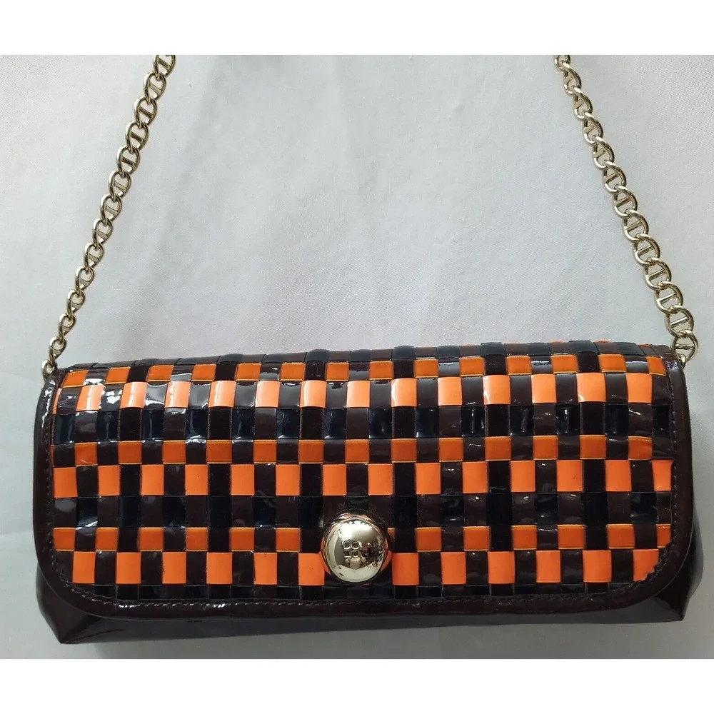 Kate Spade New York Orange Brown Patent Leather Chain Strap Hobo Shoulder Bag